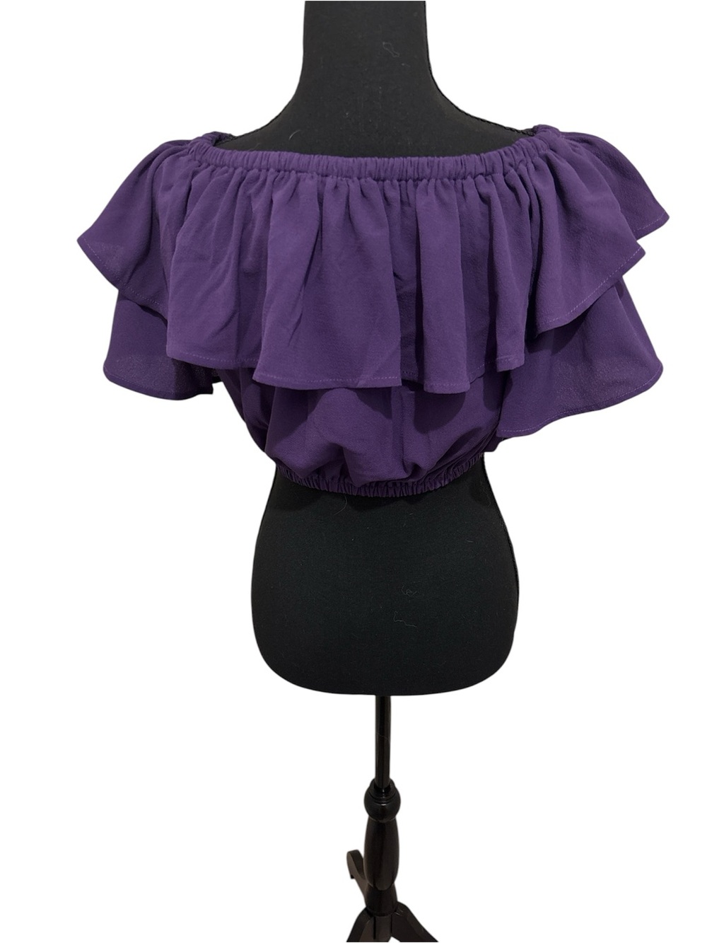 American Threads Purple Ruffle Off-Shoulder Crop Top - Picture 2 of 3